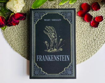 Frankenstein by Mary Shelley, Horror Book, Suede Leather Feel, Deluxe Ribbon Edition, Gothic Friend Gift, Halloween Black Home Decoration