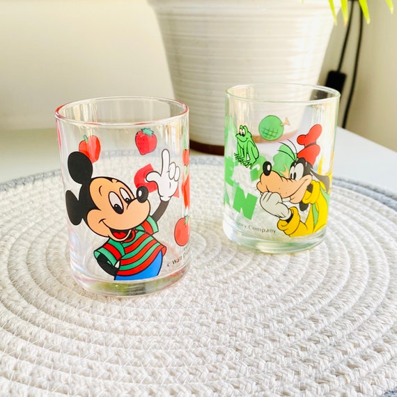 Vintage Mini Mickey Mouse Goofy Glasses, Official Walt Disney Cartoon Red  Green Water Juice Glass Retro Drinkware Kitching Dining Glassware 