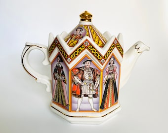 Vintage King Henry VIII His Six Wives Sadler Teapot, England Tudor History Tea Pot Ornament Staffordshire English King Queen British Tea