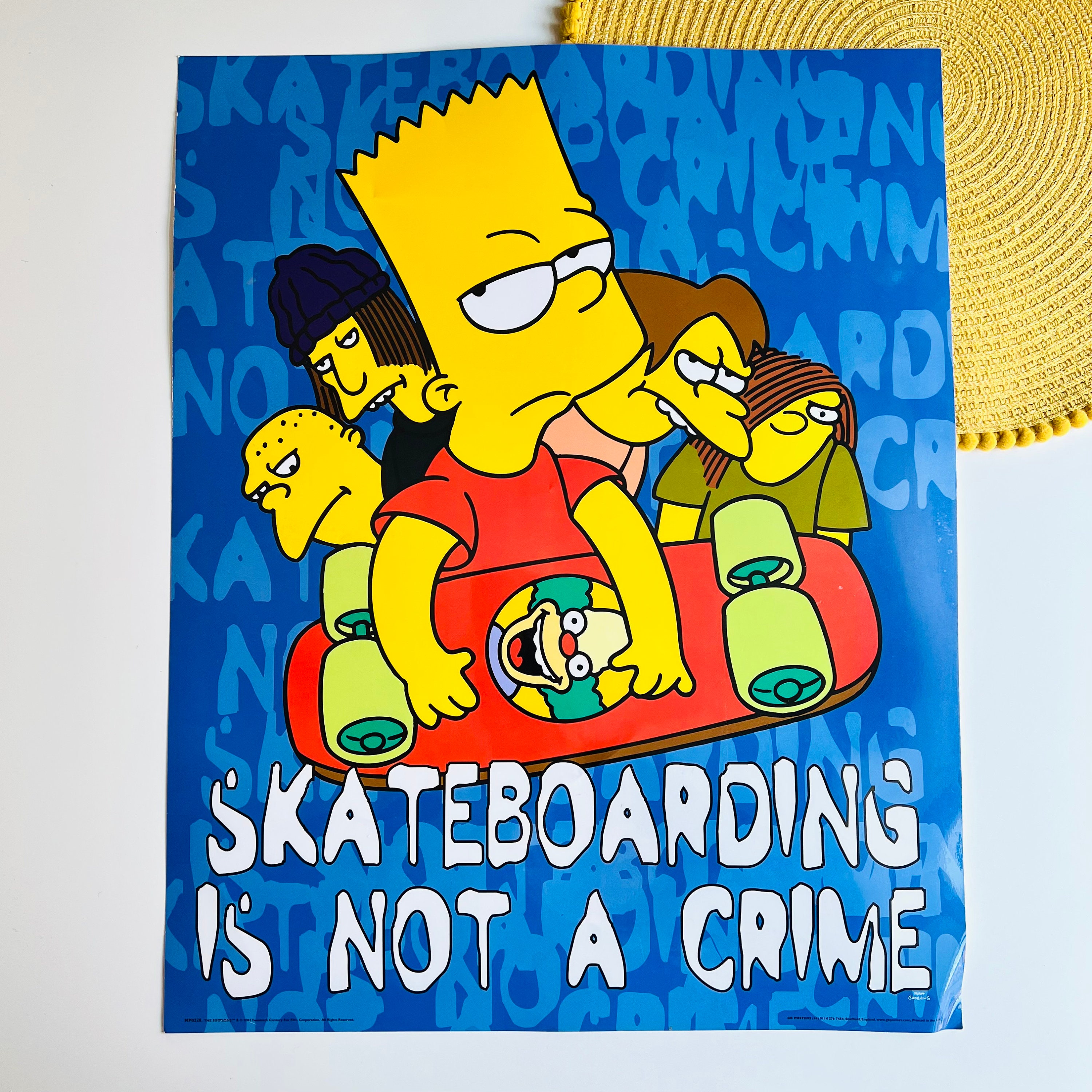 Bart Simpson Skateboarding Poster Print, Cartel original oficial de Los  Simpson, Skateboard amarillo azul coleccionable retro vintage decoración de  pared -  España