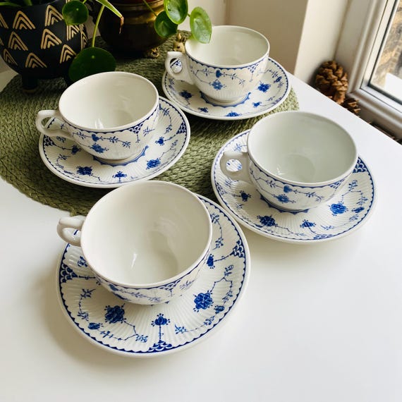 Vintage Blue Denmark Furnivals Tea Cup Set of 1 to 4 Breakfast