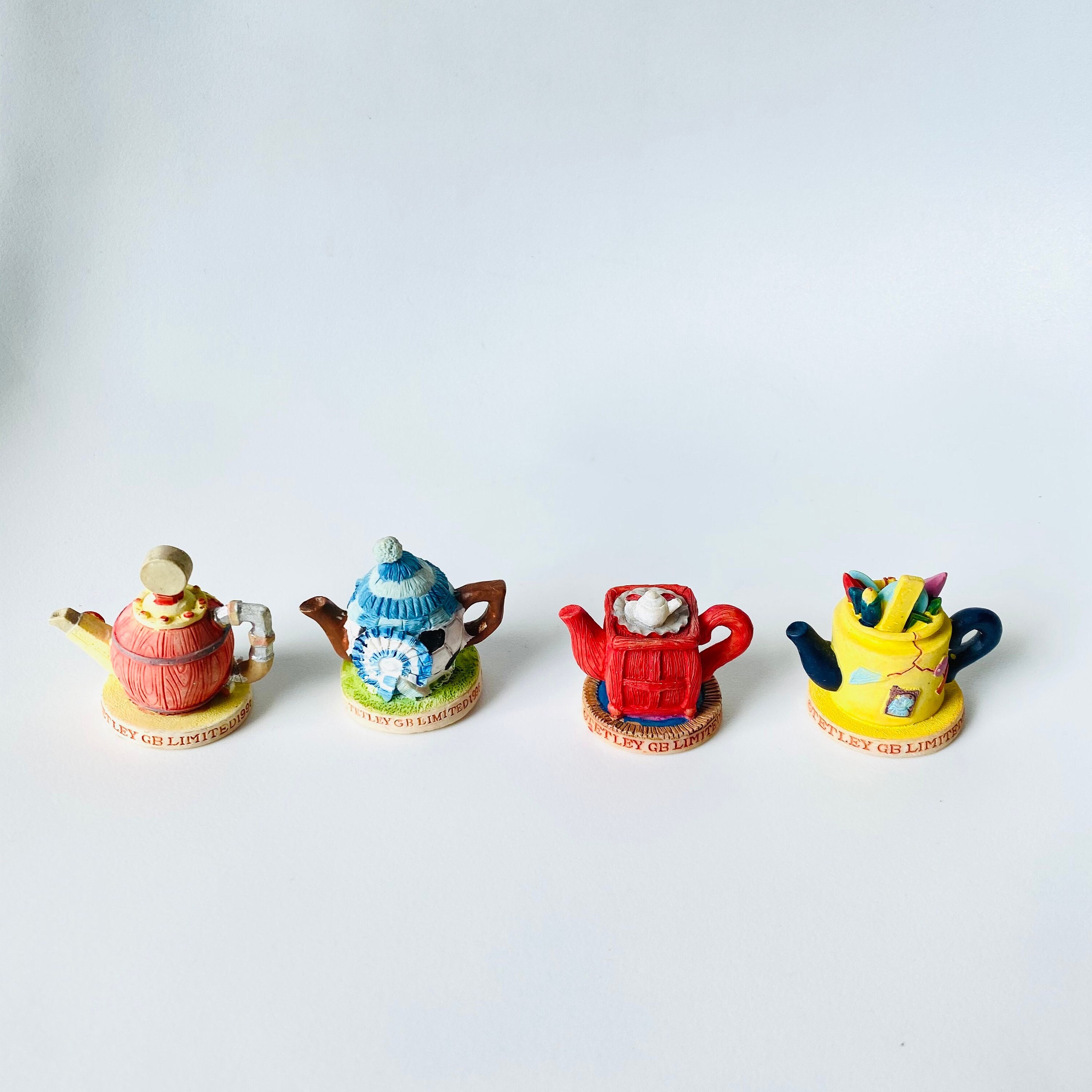 Tetley Tea Vintage Miniature Teapots, Resin Ornament Figure Decorative