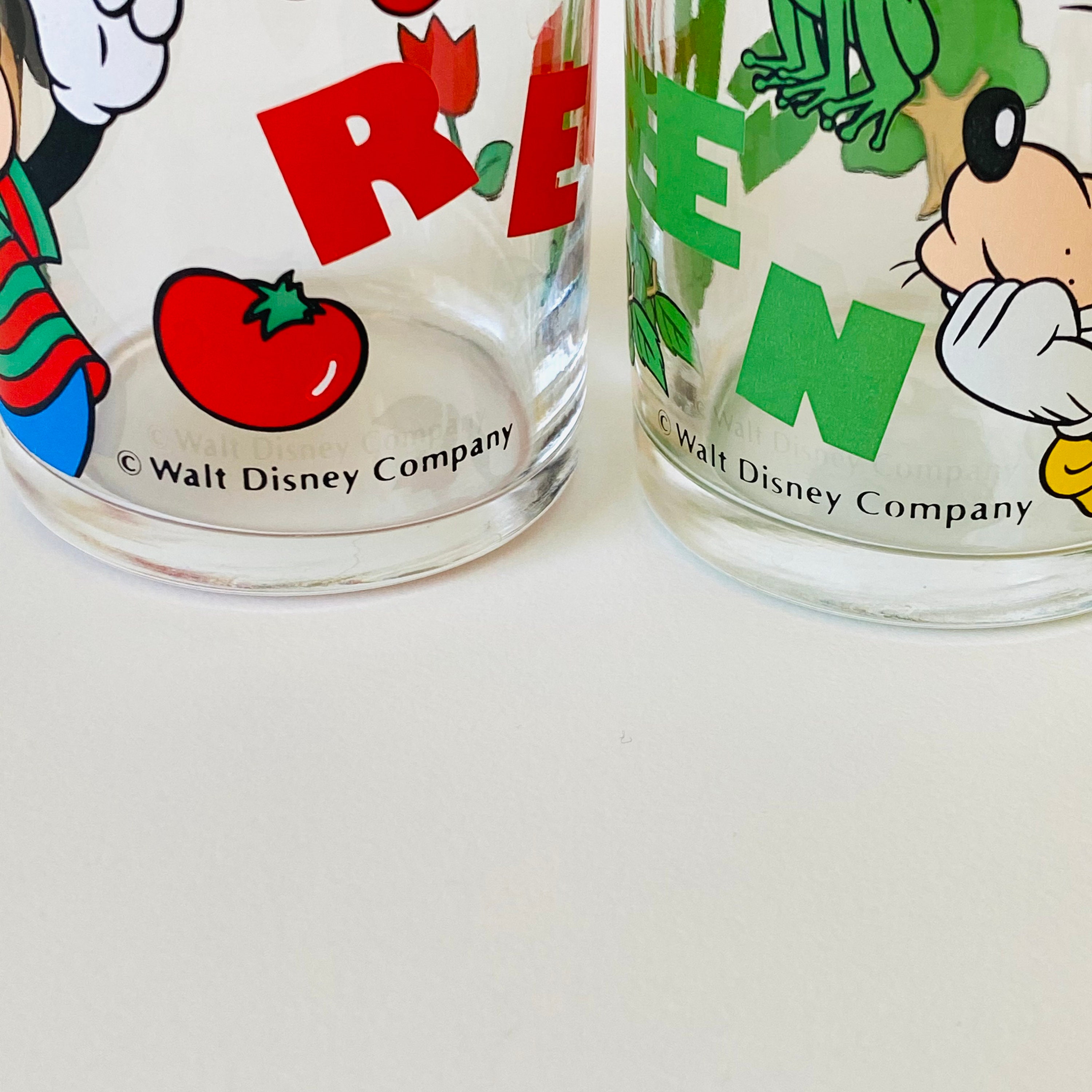 Vintage Mini Mickey Mouse Goofy Glasses, Official Walt Disney Cartoon Red  Green Water Juice Glass Retro Drinkware Kitching Dining Glassware 