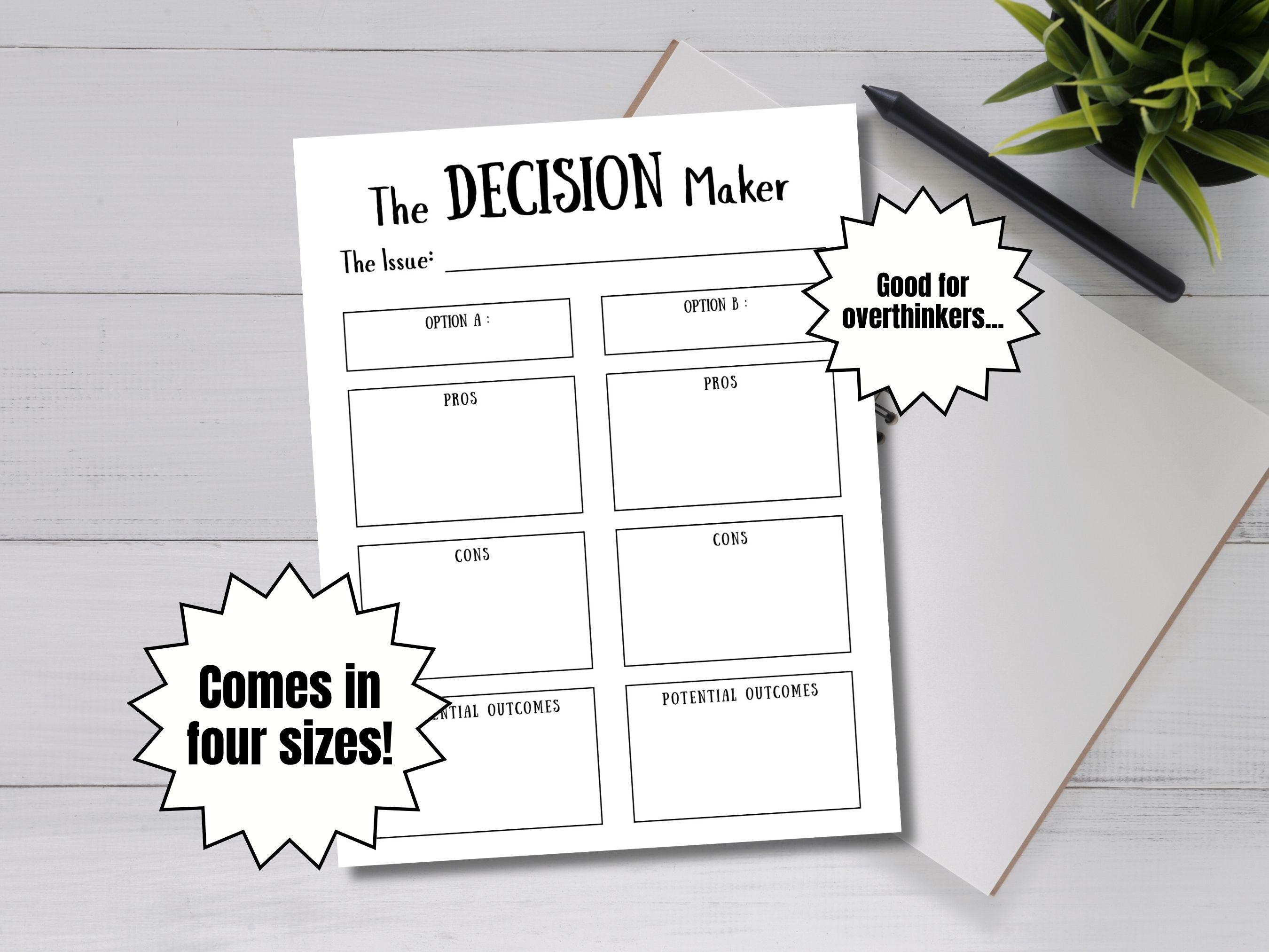 Pros & Cons List Printable: Decision Making Planner (PDF Download ...