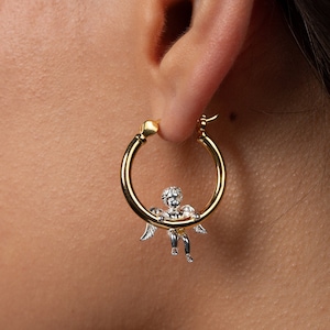 Cherub Hoop Earrings - 18kt Gold Vermeil and 925 Sterling Silver - Handmade