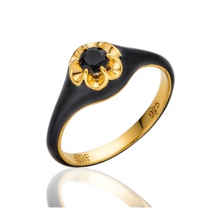 Onyx Petite Parlor Ring - 18kt Gold Vermeil with black enamel & Onyx