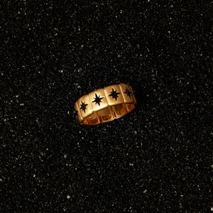 Victorian Star Mourning Ring - 18kt Gold Vermeil with black enamel