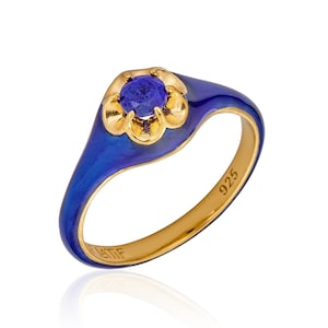 Lapis Petite Parlor Ring - 18kt Gold Vermeil with blue enamel & Lapis Lazuli