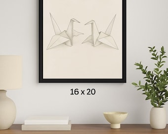 Paper Harmony | Japanese Origami Crane Wall Art | Minimalist Wabi Sabi Print | Zen Decor for Modern Home