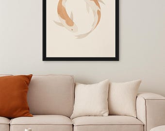Harmony Koi Fish Wall Art | Minimalist Japanese Print | Wabi Sabi Decor | Japandi Fine Art | Neutral Zen Canvas