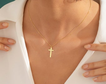 14K Tiny Gold Cross Necklace, Dainty Gold Cross Pendant, Gold Cross Chain, Religious Necklace, Small Cross Necklace, Tiny Cross Necklace