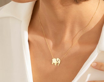 14K Gold Elephant Necklace, Yellow Gold Tiny Elephant Pendant, Dainty Elephant Charm, Gold Elephant Jewelry, Good Luck Necklace For Her