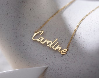 14K Gold Name Plate Necklace, Name Necklace Solid Gold 14K, Custom Name Necklace, Personalize Name Necklace, Gold Necklace For Women 14K