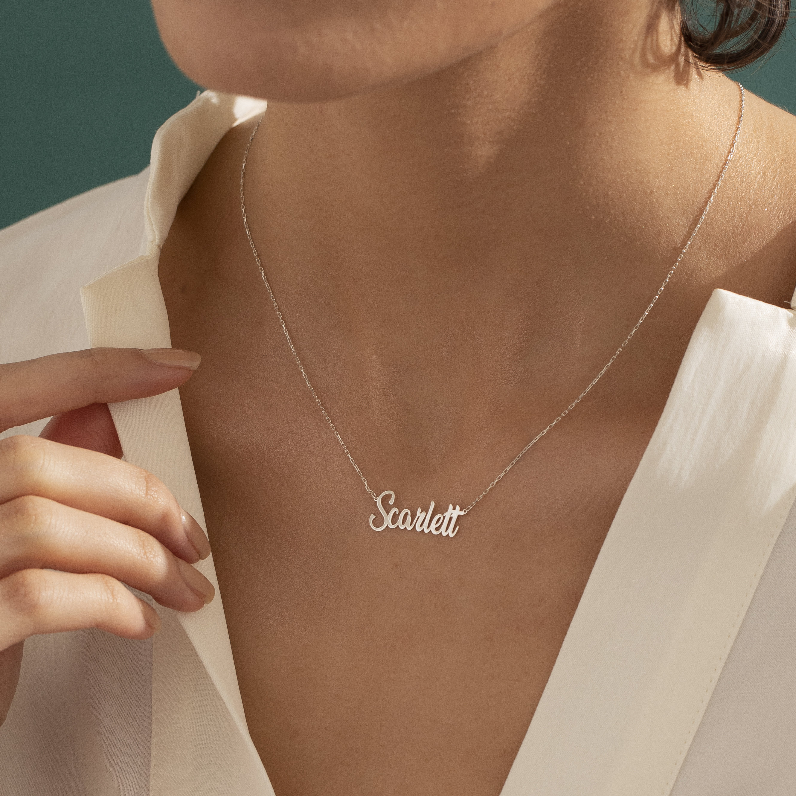 Silver Name Plate Necklace 18K Gold 