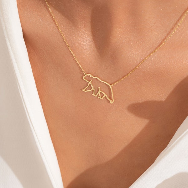 Geschenk für Mama | 14K Gold Bär Halskette, 14K zierlicher Bär Anhänger, Mama Bär Halskette, Bär Anhänger, Erwartet Mutter Geschenk, neue Mutter Geschenk Schmuck