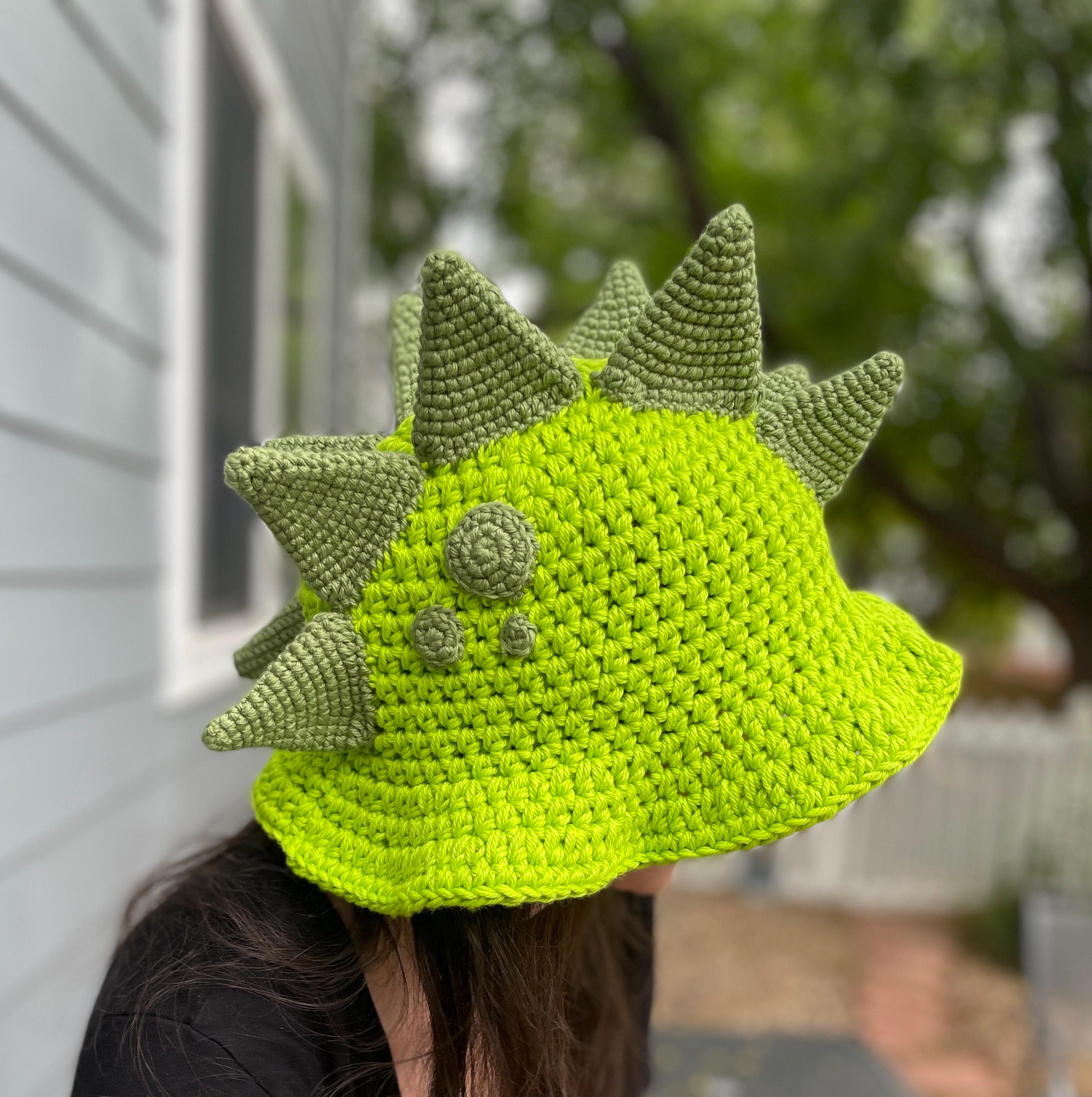 t*r様 Studded Crochet Headgear XG cocona Dinosaur Spike Sun Hat Crochet Pattern- Adult and Child Sizes- US
