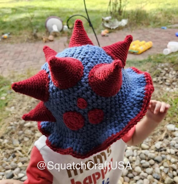 Dinosaur Spike Sun Hat Crochet Pattern- Adult and Child Sizes- US