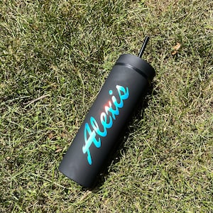 Matte black Holographic tumbler | customize | holo letters