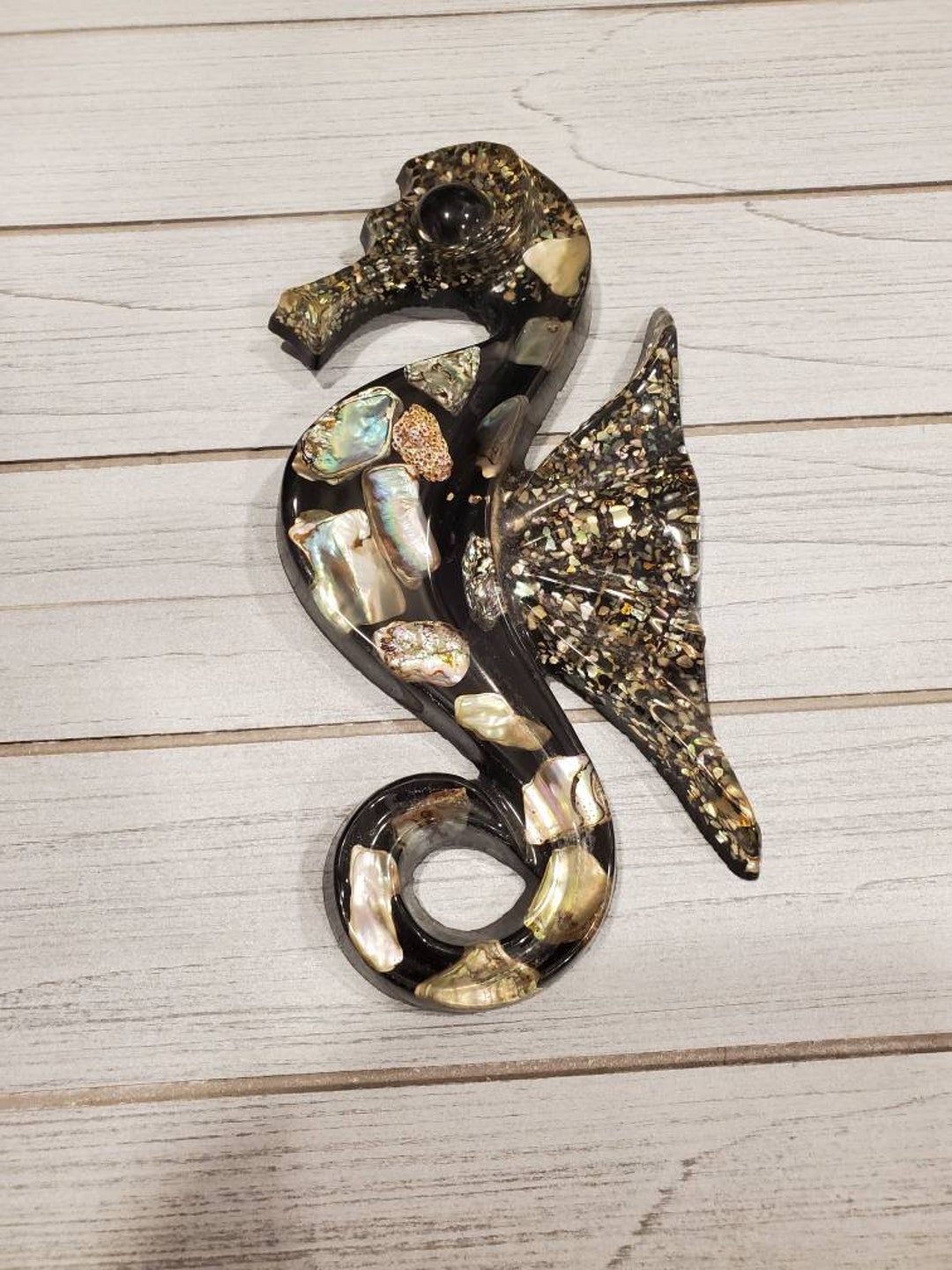 MCM 1960's Lucite Abalone Seahorse Wall Hanging Etsy