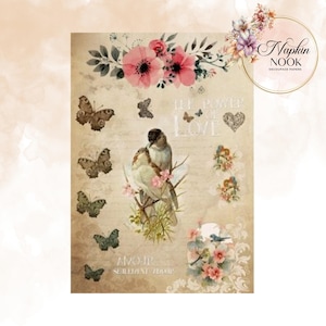 Rice Paper For Decoupage, A4 Sizing, Song Birds, Gifted DIY Craft, Rice Paper For Furniture, Mulberry Papers, Birds In Love