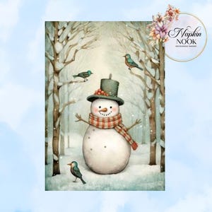 Christmas Snowman Rice Paper A4, Holiday Decoupage Supply