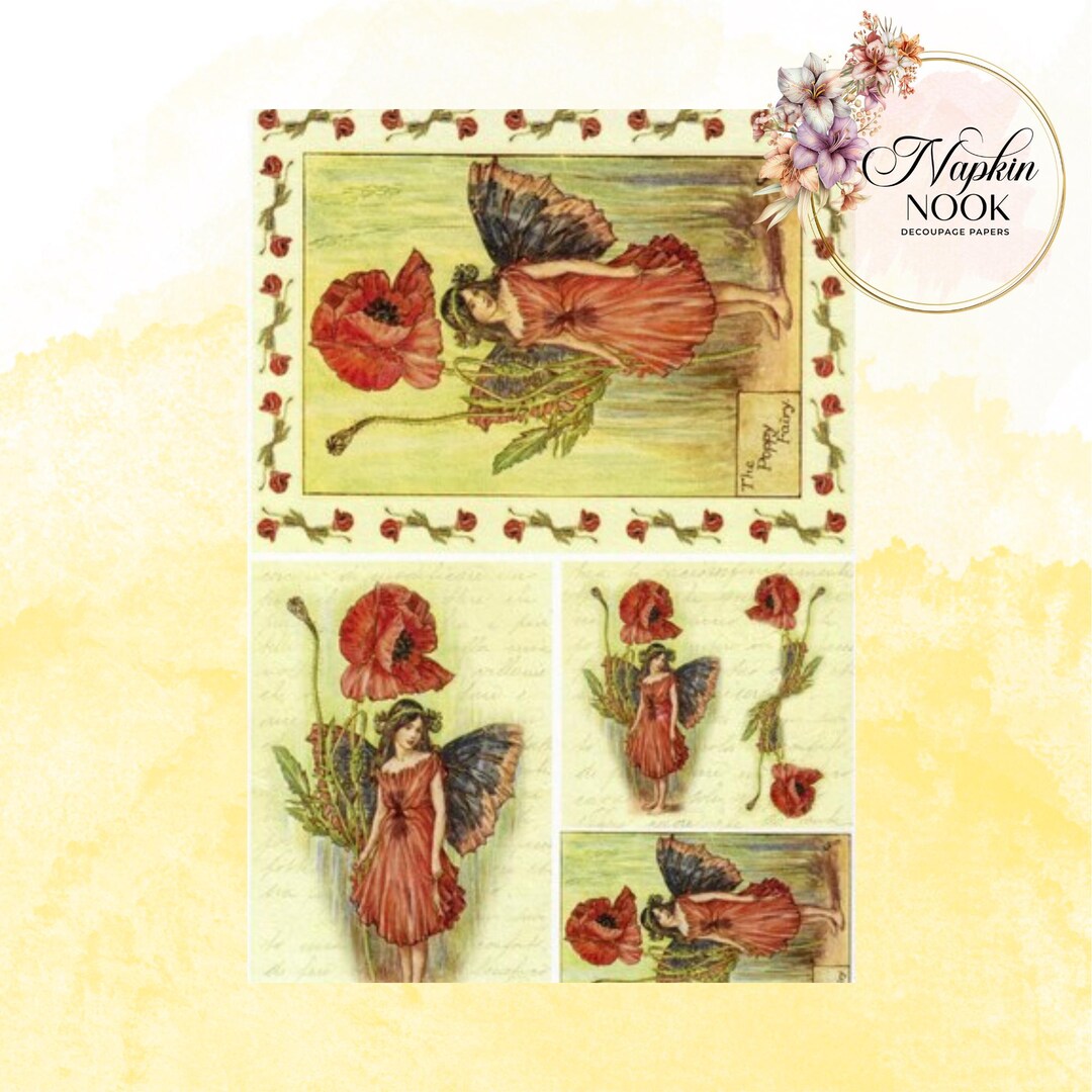 Fairy and Poppy Rice Paper for Decoupage, Italian A4 Mulberry Paper - Etsy
