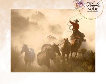Rice Papers For Decoupage, A4 Sizing, Gifted DIY Craft, Wild West Horses, Western Decoupage Paper, Western-Theme Mulberry Papers