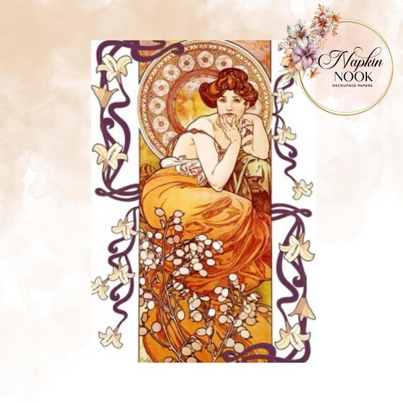 Art Nouveau Rice Paper, Italian Decoupage Paper, Handmade A4 Size