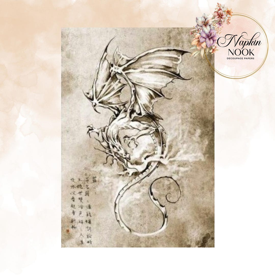 Fire Breathing Dragon Rice Paper, Decoupage, Scrapbooking, 8.6x12.5