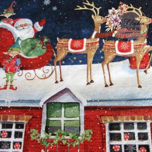 Decoupage Paper Napkins, Santa Sleigh And Reindeer, Decoupage Coasters, Napkins-Paper, Upcycling Paper, Journal Cardmaking