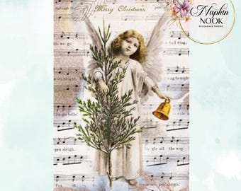 Christmas Angel Rice Paper for Decoupage, A4 Mulberry Paper