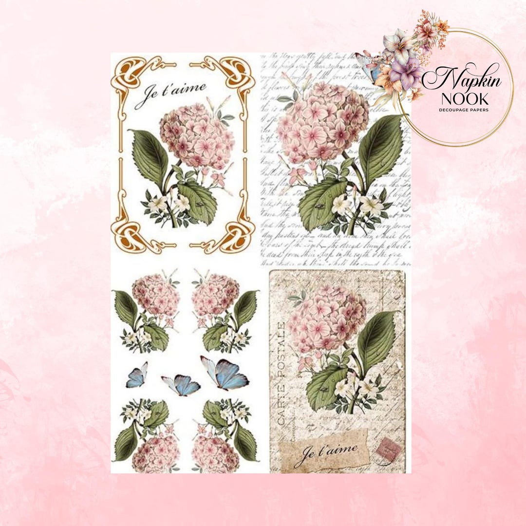 Hydrangea Rice Paper Decoupage Rice Paper, A4 Paper, Hydrangea Garden Image, Floral Design ...