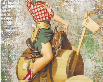 Cowgirl Pin Up Girl Rice Paper, 1940's Western Theme Decoupage Sheet