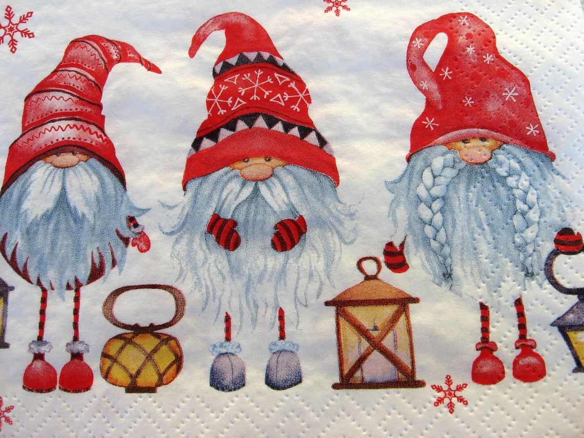 2 Christmas Gnomes Decoupage Paper Napkins Holiday Etsy Canada