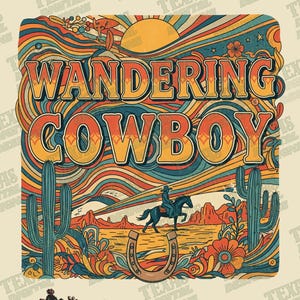 Wandering Cowboy Vintage Western Hippie Digital Download Print | Retro 70s Bohemian Desert Landscape | Print PNG| Trendy Digital Download