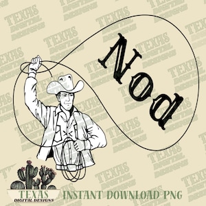 Nod, Cowboy Team Roping | Calf Roping | Breakaway Roping | Lasso PNG | Western Rodeo Sublimation Design | Cowboy Digital Art for T-Shirts