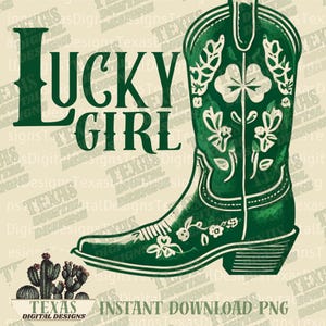 Botas vaqueras de la suerte PNG – Clipart de botas vaqueras verdes, trébol – Imprimible de chica campestre del Día de San Patricio – Descarga digital / Tendencia