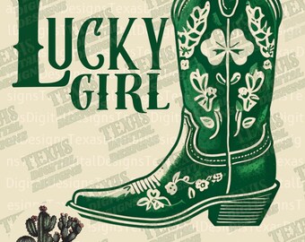 Lucky Girl Western Boot PNG – Green Cowgirl Boot Clipart, Shamrock – St. Patrick’s Day Country Girl Printable – Digital Download | Trendy