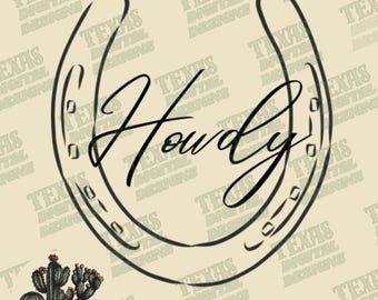 Howdy Horseshoe Black PNG | Western Rustic Farmhouse Sublimation Design | Country Digital Art for Home Decor & Apparel | Digital Download