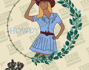 Howdy Floral Cowgirl PNG | Cowgirl Western Digital Art | Country Rodeo Sublimation Design for T-Shirts & Apparel | Digital Download