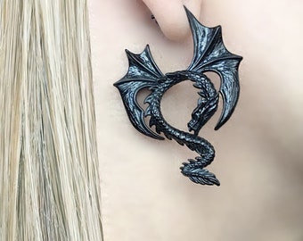 Dragon Earrings, Gothic Stainless Steel Jewelry, Large studs