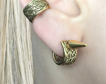Celtic Hoop Earrings with Spikes, Viking Mens Huggies, Stainless Steel jewelry