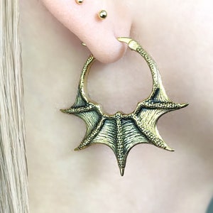 Dragon wing hoops, Dragon hoops,Gothic earrings, Gothic Hoop earrings, hoop earrings, black earrings,Unisex earrings, large hoops, wing hoop