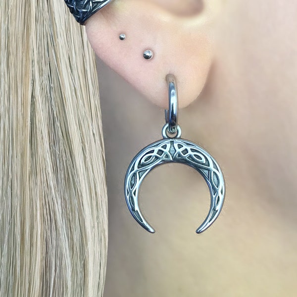 Moon earrings,  Celtic Moon earrings, Crescent moon earrings,Moon earrings Celtic earrings, hoops, moon hoops, celestial earrings