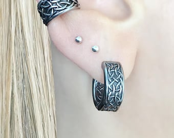 Celtic Braid Stainless Steel Hoop Earrings: Viking Huggie Hoops