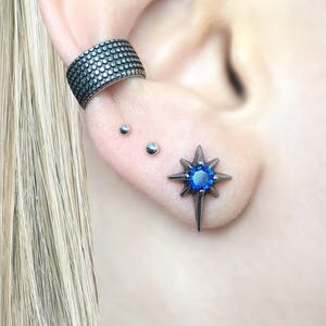 Sapphire Cz North Star earrings, Sapphire studs, gothic earrings, star earrings , starburst earrings, North Star, star studs