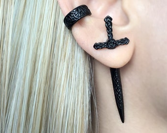 Celtic Sword Earrings, Edgy Ear Jacket, Stainless steel jewelry