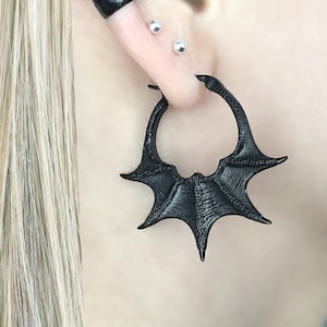 Dragon wing hoop earrings, Gothic earrings, Gothic Hoop earrings, hoop earrings, ,black hoops, Unisex earrings, large hoops, dragon earrings