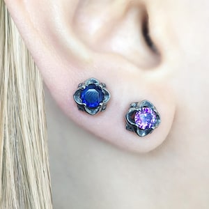 Gothic Black CZ studs, gothic earrings, unisex studs,  mens earrings, gothic black earrings, simple studs, gothic jewelry, black CZ earrings