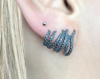 Gothic Octopus Tentacle Ear Crawlers: Oxidized Stainless Steel Earrings